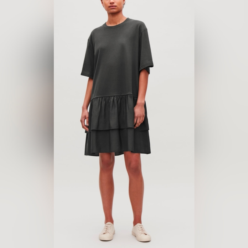 COS Gray Tiered T-Shirt Dress